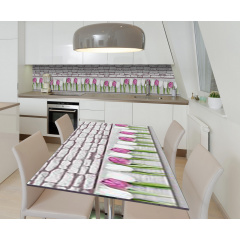 Наклейка 3Д виниловая на стол Zatarga «Тюльпановая гряда» 600х1200 мм для домов, квартир, столов, кофейн, кафе Киев