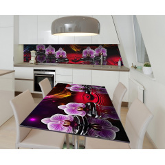 Наклейка 3Д вінілова на стіл Zatarga «Бризки фаленопсису» 650х1200 мм для будинків, квартир, столів, кав'ярень, Київ