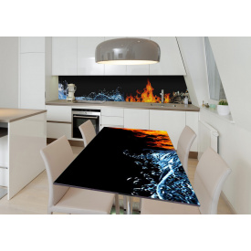 Наклейка 3Д виниловая на стол Zatarga «Лёд и пламя» 650х1200 мм для домов, квартир, столов, кофейн, кафе