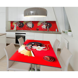Наклейка 3Д вінілова на стіл Zatarga «Китайський віяло» 600х1200 мм для будинків, квартир, столів, кав'ярень.