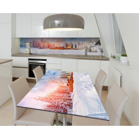 Наклейка 3Д виниловая на стол Zatarga «Заснеженый лес» 650х1200 мм для домов, квартир, столов, кофейн, кафе