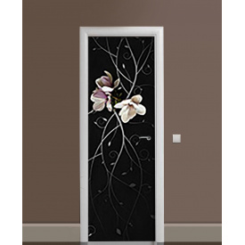 Наклейка на двері Zatarga «Орхідея на чорному» 650х2000 мм вінілова 3Д наклейка декор самоклеюча