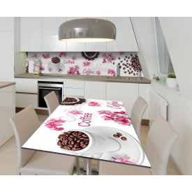 Наклейка вінілова на стіл Zatarga  "Кава та Рожеві квіти" 600х1200 мм