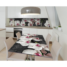 Наклейка 3Д вінілова на стіл Zatarga «Ідеальні орхідеї» 650х1200 мм для будинків, квартир, столів, кав'ярень.