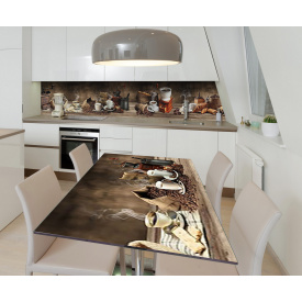 Наклейка 3Д виниловая на стол Zatarga «Ароматы Арабики» 650х1200 мм для домов, квартир, столов, кофейн, кафе