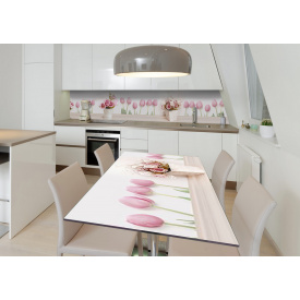 Наклейка 3Д вінілова на стіл Zatarga «Тюльпановий привіт» 650х1200 мм для будинків, квартир, столів, кав'ярень,