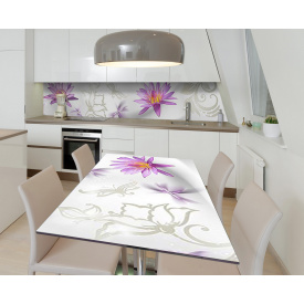 Наклейка 3Д виниловая на стол Zatarga «Пурпурный лотос» 650х1200 мм для домов, квартир, столов, кофейн, кафе