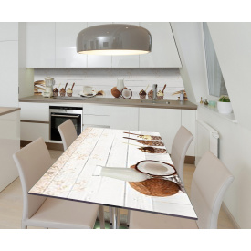Наклейка 3Д вінілова на стіл Zatarga «Кокосовий ранок» 650х1200 мм для будинків, квартир, столів, кав'ярень.