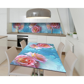 Наклейка 3Д виниловая на стол Zatarga «Цветы шиповника» 650х1200 мм для домов, квартир, столов, кофейн, кафе
