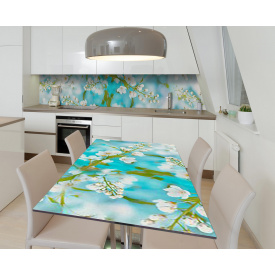 Наклейка 3Д вінілова на стіл Zatarga «Цвітіння черемхи» 600х1200 мм для будинків, квартир, столів, кав'ярень, кафе