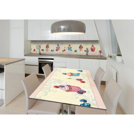 Наклейка 3Д вінілова на стіл Zatarga «Акварельні тістечка» 600х1200 мм для будинків, квартир, столів, кав'ярень