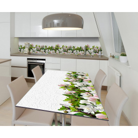 Наклейка 3Д вінілова на стіл Zatarga «Сад фаленопсисів» 600х1200 мм для будинків, квартир, столів, кав'ярень.