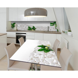 Наклейка 3Д вінілова на стіл Zatarga «Біла галька» 600х1200 мм для будинків, квартир, столів, кафе