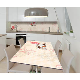 Наклейка 3Д вінілова на стіл Zatarga «Гербери та кава» 650х1200 мм для будинків, квартир, столів, кав'ярень