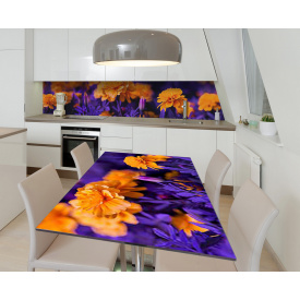 Наклейка 3Д вінілова на стіл Zatarga «Кислотний тагетес» 600х1200 мм для будинків, квартир, столів, кав'ярень.