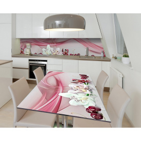 Наклейка 3Д вінілова на стіл Zatarga «Черешневі орхідеї» 650х1200 мм для будинків, квартир, столів, кав'ярень