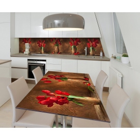 Наклейка 3Д вінілова на стіл Zatarga «Букети червоних тюльпанів» 650х1200 мм (Z182175/1st)
