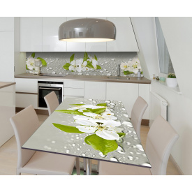Наклейка 3Д вінілова на стіл Zatarga «Вишнева роса» 600х1200 мм для будинків, квартир, столів, кав'ярень.