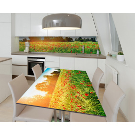 Наклейка 3Д виниловая на стол Zatarga «Маковое поле» 600х1200 мм для домов, квартир, столов, кофейн, кафе