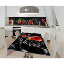 Наклейка 3Д вінілова на стіл Zatarga «Ягоди на чорному» 600х1200 мм для будинків, квартир, столів, кав'ярень.