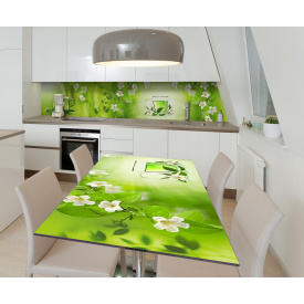 Наклейка 3Д виниловая на стол Zatarga «Чай из черёмухи» 600х1200 мм для домов, квартир, столов, кофейн, кафе