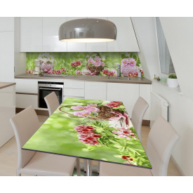Наклейка вінілова на стіл Zatarga  "Квіти та Рожева Порцеляна" 650х1200 мм