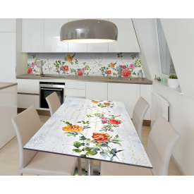 Наклейка 3Д вінілова на стіл Zatarga «Квіткова чарівність» 600х1200 мм для будинків, квартир, столів, кав'ярень, кафе