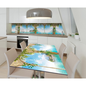Наклейка 3Д виниловая на стол Zatarga «Отбытие парусника» 650х1200 мм для домов, квартир, столов, кофейн, кафе