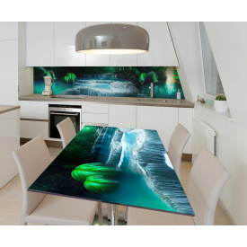 Наклейка 3Д виниловая на стол Zatarga «Бирюзовые водопады» 650х1200 мм для домов, квартир, столов, кофейн,