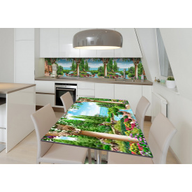 Наклейка 3Д вінілова на стіл Zatarga «Бірюзові сади» 600х1200 мм для будинків, квартир, столів, кав'ярень.