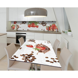 Наклейка 3Д виниловая на стол Zatarga «Клубника в кофейном шоко» 650х1200 мм для домов, квартир, столов,