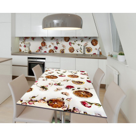 Наклейка 3Д виниловая на стол Zatarga «Лепестки и фрукты» 650х1200 мм для домов, квартир, столов, кофейн, кафе