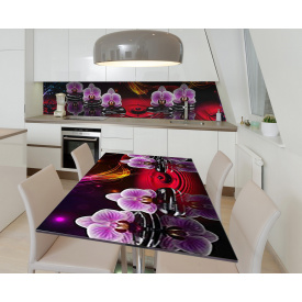 Наклейка 3Д вінілова на стіл Zatarga «Бризки фаленопсису» 650х1200 мм для будинків, квартир, столів, кав'ярень,