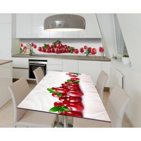 Наклейка 3Д вінілова на стіл Zatarga «Журавлинне частування» 600х1200 мм для будинків, квартир, столів, кав'ярень,