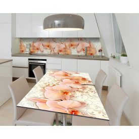 Наклейка 3Д вінілова на стіл Zatarga «Персикова орхідея» 600х1200 мм для будинків, квартир, столів, кофейн.