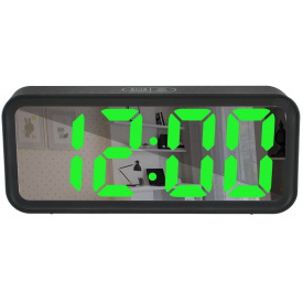 Часы настольные электронные RIAS DT-6508 зеркальные с будильником и термометром Green Light Black (3_00823)