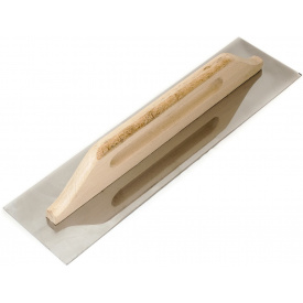 Терка - гладилка Polax с деревянной ручкой и нержавеющим полотном гладкая 125х480 мм (100-093)