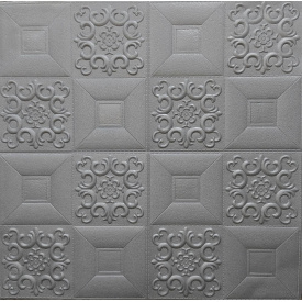 Самоклеющаяся декоративная потолочно-стеновая панель серебряный узор 700x700x5мм (181) SW-00000481