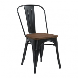 Металлический стул Tolix Wood глянцевый черный с деревянным сидением
