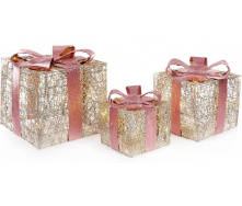 Набір декоративних подарунків - 3 коробки 15х20см, 20х25см, 25х30см з LED-підсвіткою, шампань з рожевим BonaDi DP69601