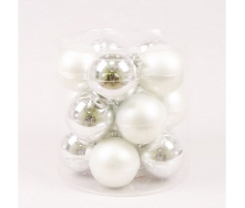 Кульки скляні Flora D 8 см 15 шт Сріблястий з білим (40340)