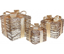 Набір декоративних подарунків - 3 коробки 15х20см, 20х25см, 25х30см з LED-підсвіткою, старовинне золото BonaDi DP69604