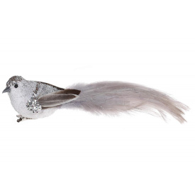 Декоративная птица на клипсе BonaDi 4 шт 21 см Серебристый (499-031)