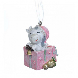 Елочная игрушка Elso Бычок с подарком 5 см Розовый (2007-023)