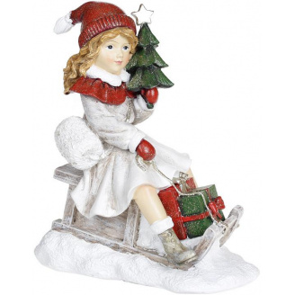 Статуэтка Девочка с ёлкой на санках 19х11х22см, белый с красным Bona DP69028