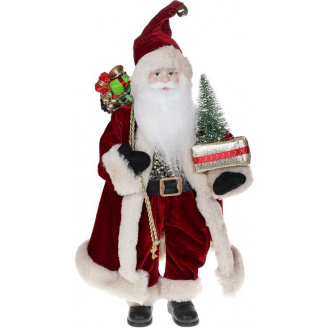 Новорічна фігурка Санта з ялинкою 46см (м'яка іграшка), з LED підсвічуванням, бордо Bona DP73703