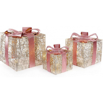 Набір декоративних подарунків - 3 коробки 15х20см, 20х25см, 25х30см з LED-підсвіткою, шампань з рожевим BonaDi DP69601