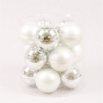 Кульки скляні Flora D 8 см 15 шт Сріблястий з білим (40340)