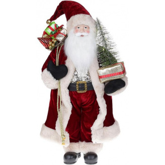 Новогодняя фигурка Санта с елочкой 60см (мягкая игрушка), с LED подсветкой, бордо Bona DP73702