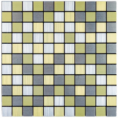 Самоклеющаяся алюминиевая плитка серебряная с золотом шахматы 300х300х3мм SW-00001827 (D) Sticker Wall Кобижча
